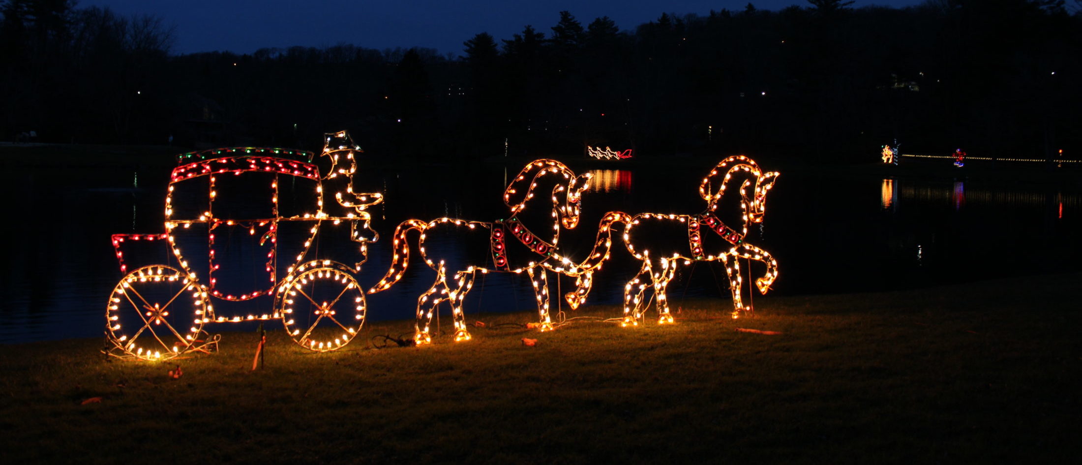 Holiday Lights: Carriage pulled by 2 horses.