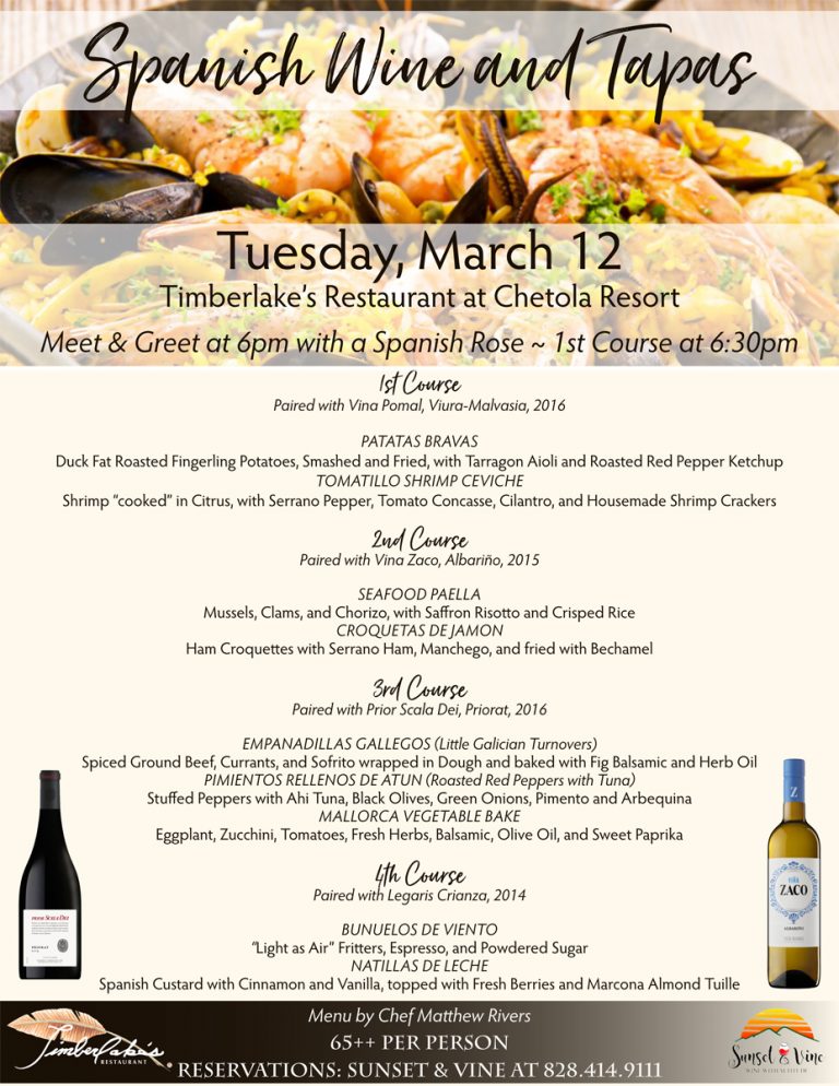 Spanish Wine & Tapas Wine Dinner - Chetola Resort at Blowing Rock